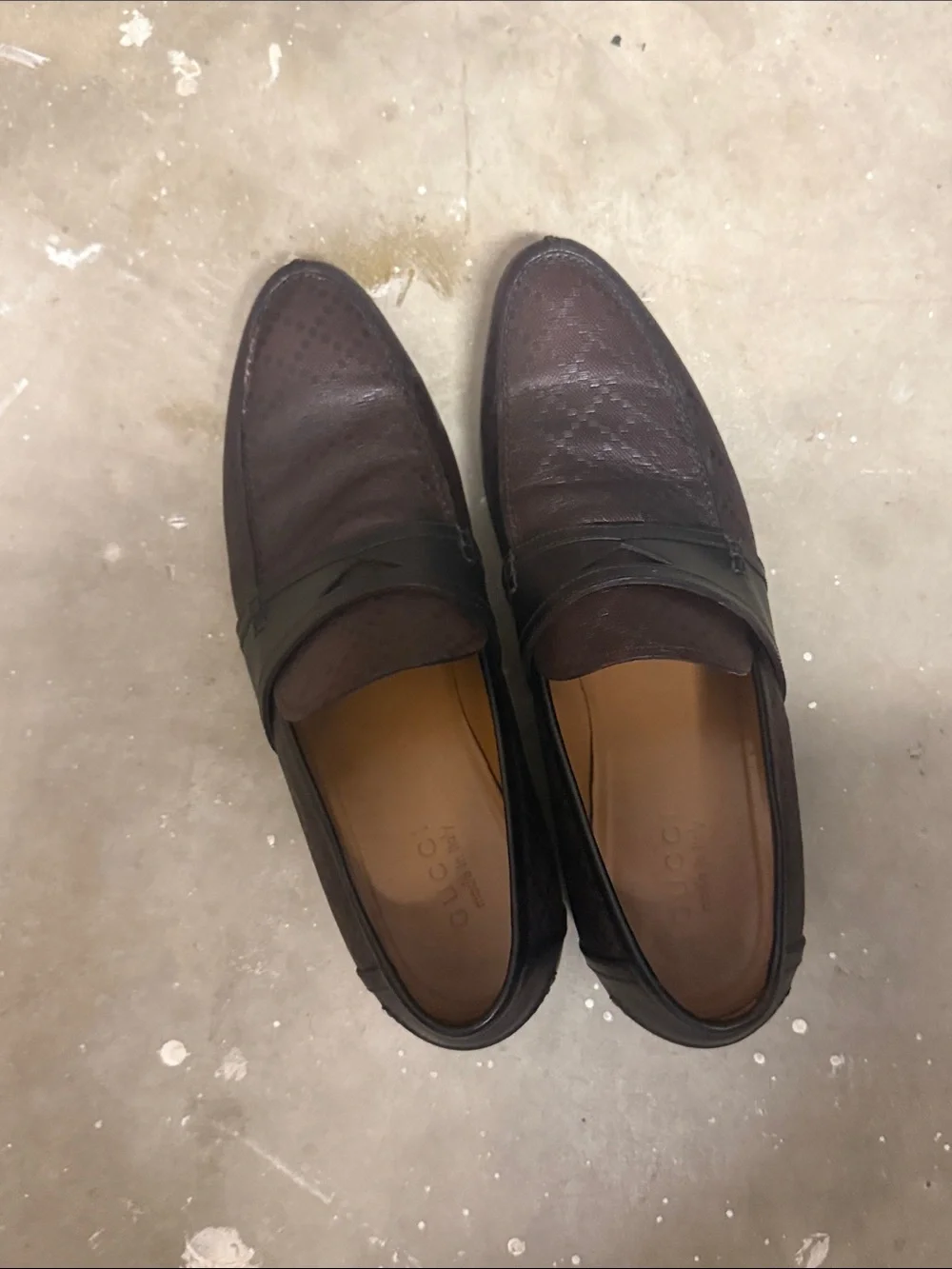 Gucci Brown Perforated Leather Slip-On Loafers with Black Strap